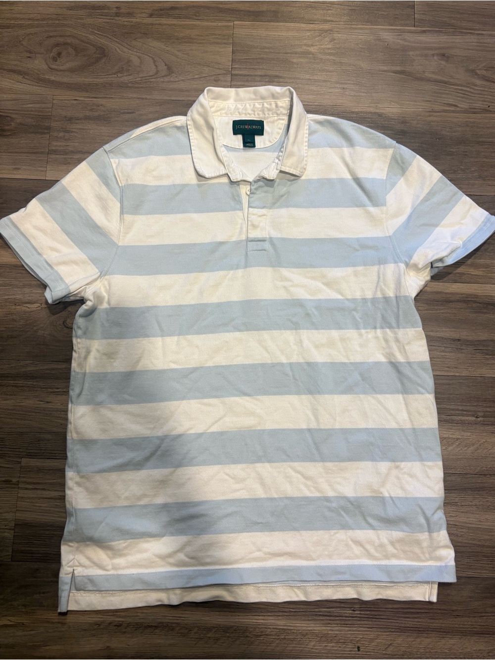J. Crew Men's Pale Blue and White Horizontal Stripe Polo 100% Cotton
